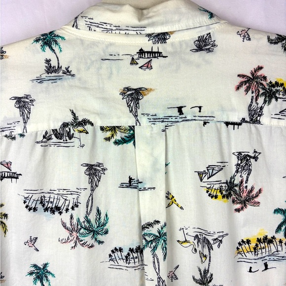Old Navy Button Up Mens XL Hawaiian Shirt Linen White Resort Wear Island Vibes - Picture 6 of 10